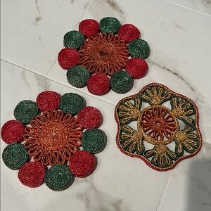 Vintage, retro rattan trivets